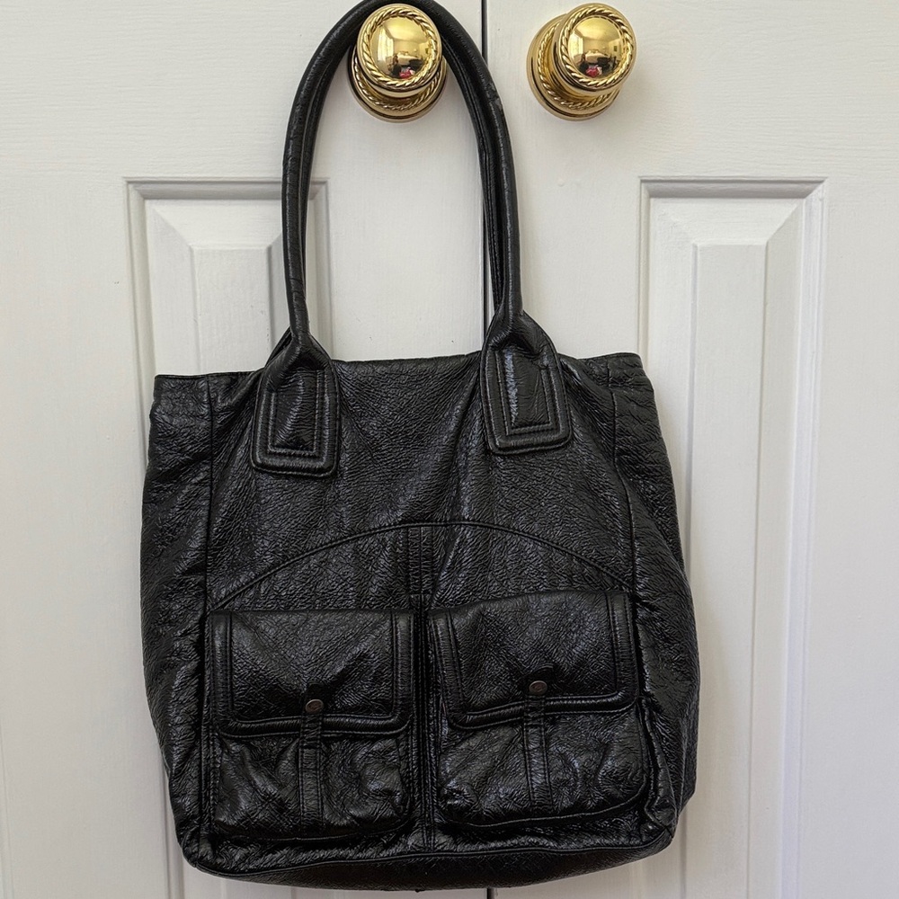 Roxy Black pleather Leather patent Tote Bag